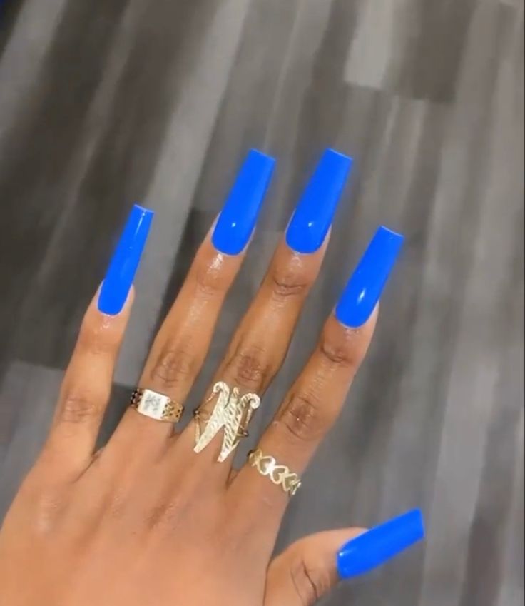 Plain Nails Colors, Blue Acrylic Nails Coffin, Drippy Nails, Solid Color Acrylic Nails, Bright Blue Nails, Cobalt Blue Nails, Colourful Acrylic Nails, Disney Swag, Blue Coffin Nails