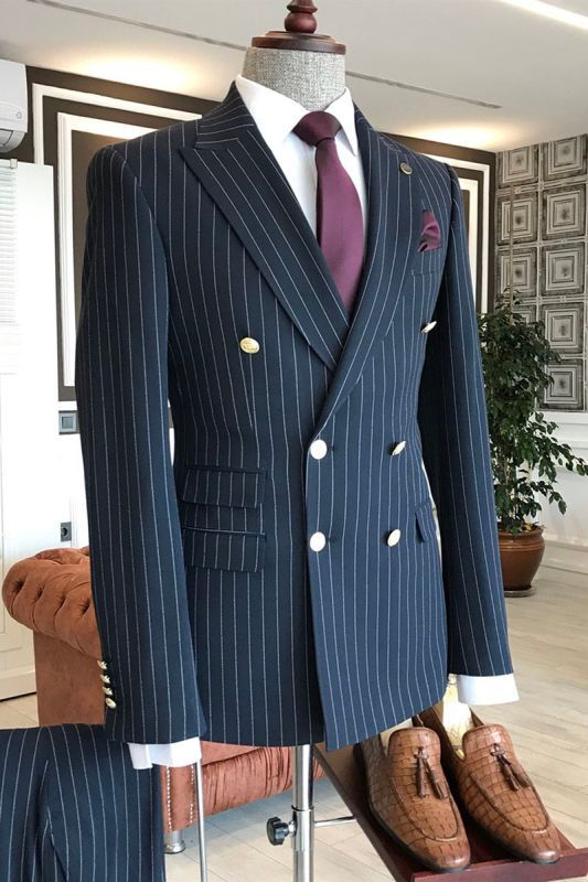 Blue Striped Suit, Double Breasted Suit Men, Blue Pinstripe Suit, Homecoming Dresses Corset, Double Breasted Tuxedo, Suits Men Business, Business Suits, Business Men, Navy Blue Suit