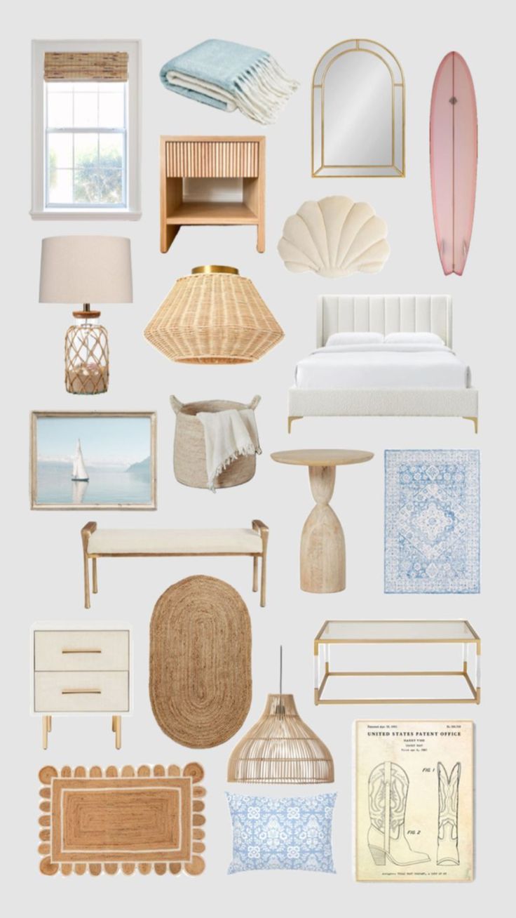 a bunch of different types of furniture and decor on a white background with text overlay