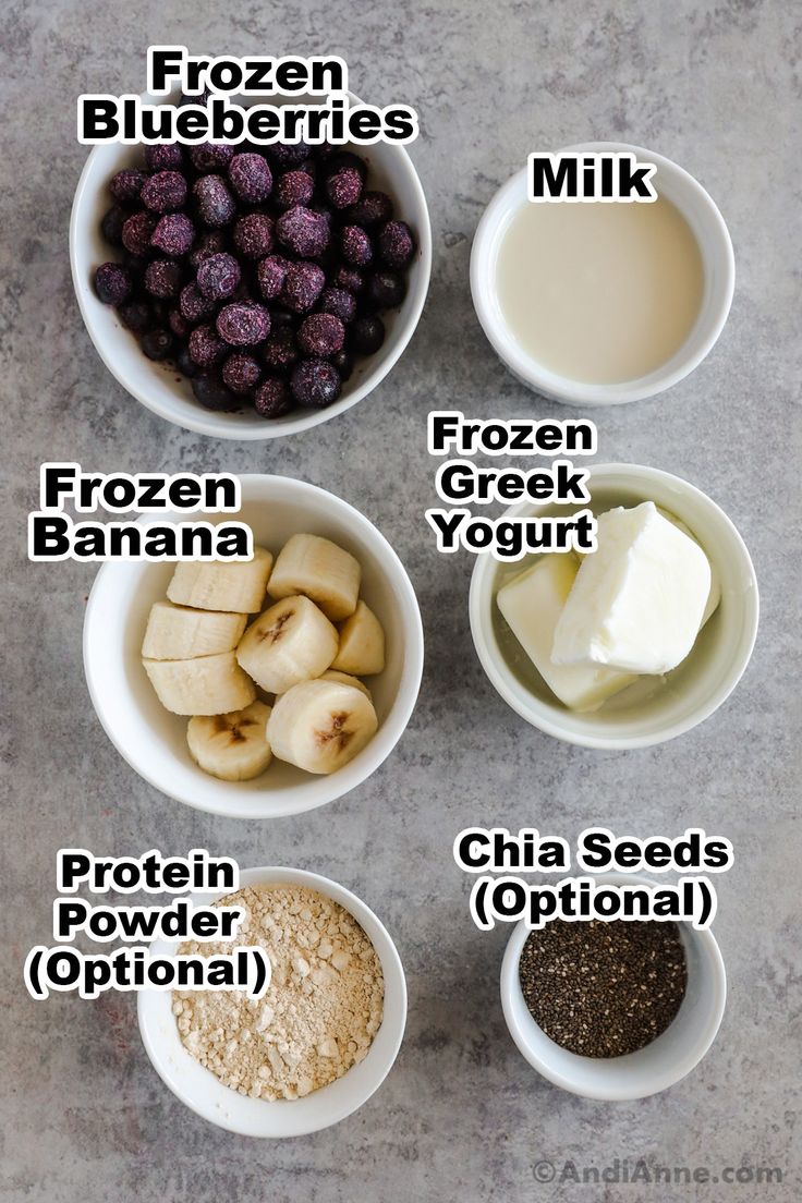 the ingredients to make frozen yogurt are shown in bowls