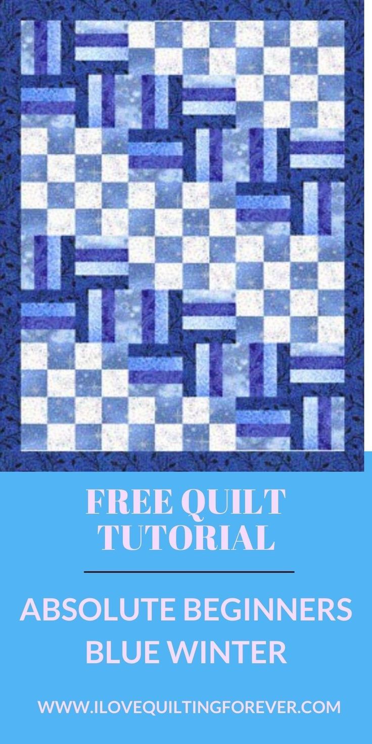 a blue quilt with the text free quilt pattern for absolute beginner's blue winter