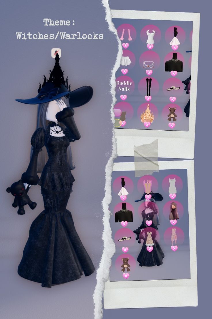 the paper doll is wearing a black dress and hat