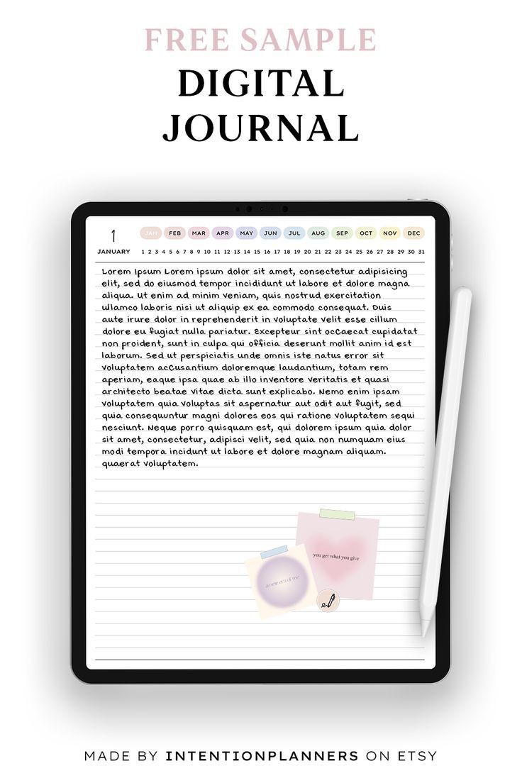 an image of a tablet with the text free sample digital journal