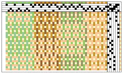 an image of a cross stitch pattern in green, brown and yellow colors with squares on it