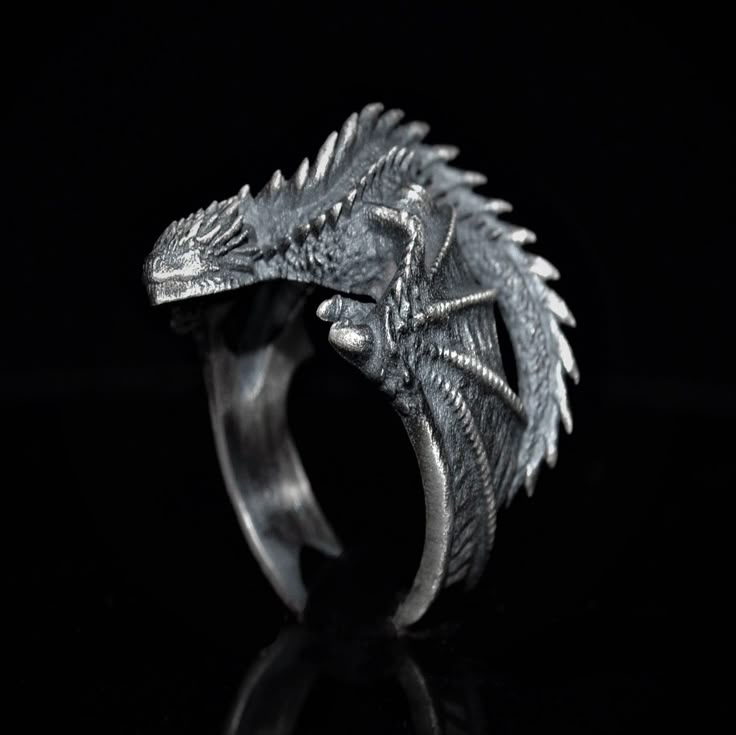 Nordic Mythology, Mythology Jewelry, Mens Silver Jewelry, Gothic Ring, Viking Culture, Dragon Ring, Dragon Jewelry, Gothic Rings, Big Diamond