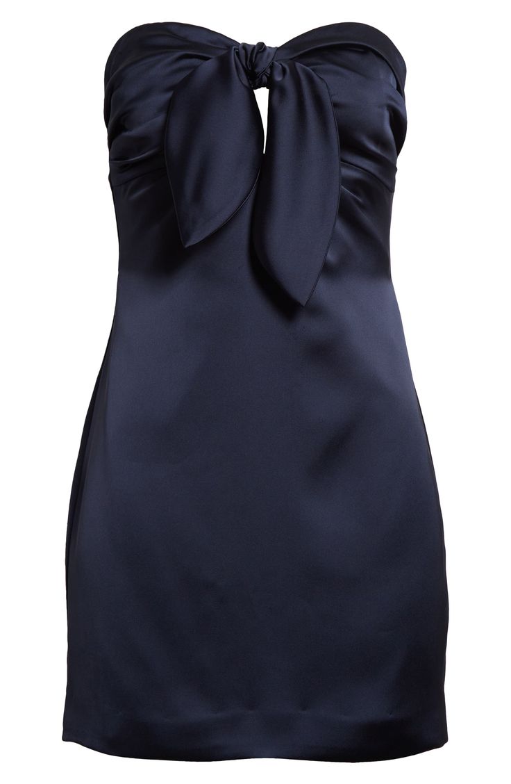 A ruched-and-tied satin bodice elevates this night-out strapless mini. Strapless 100% polyester Dry clean Imported Mini Formal Dresses, Orion Dress, Navy Mini Dress, Sparkle Mini Dress, Prada Dress, Strapless Dresses Short, Rush Dresses, Mini Dress Formal, Ramy Brook