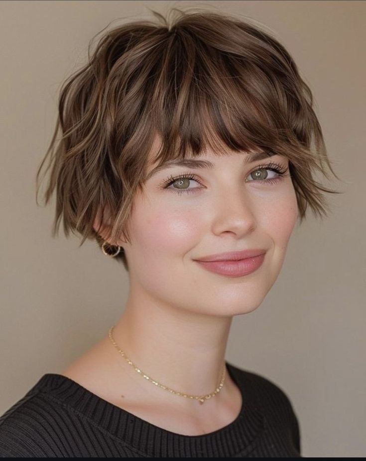 Short Short Bob With Bangs, Short Women’s Hairstyles, Short Bob Short Bangs, Cute Short Shag Haircuts, Bob With Fringe Round Face, Short Hair Women With Bangs, Short Shag Hairstyles With Bangs, Messy Bangs Short Hair, Short Hair Cuts For Women With Bang