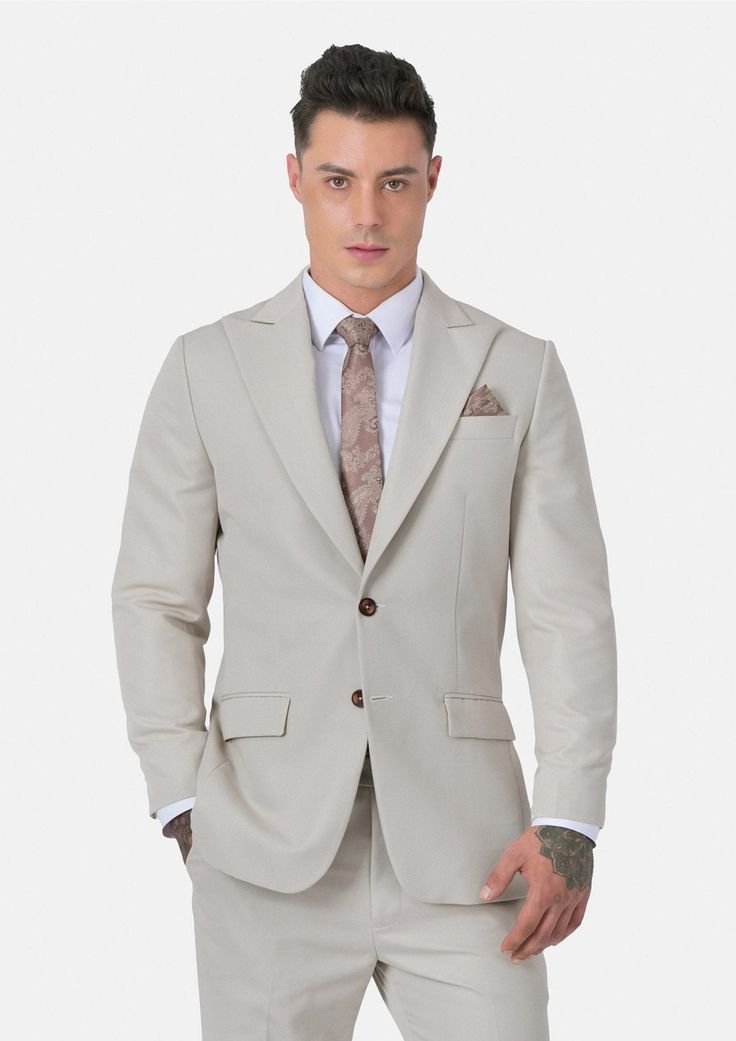 Eldridge Ivory Cotton Suit - SARTORO Luxury Cotton Semi-formal Suits, Classic Cotton Suit With Notch Lapel, Single Breasted Cotton Suit For Business Casual, Luxury Cotton Suits With Notch Lapel, Single-breasted Cotton Suit For Business Casual, Elegant Cotton Suits With Welt Pockets, Business Casual Single Breasted Cotton Suit, Business Casual Single-breasted Cotton Suit, Elegant Fitted Cotton Suits