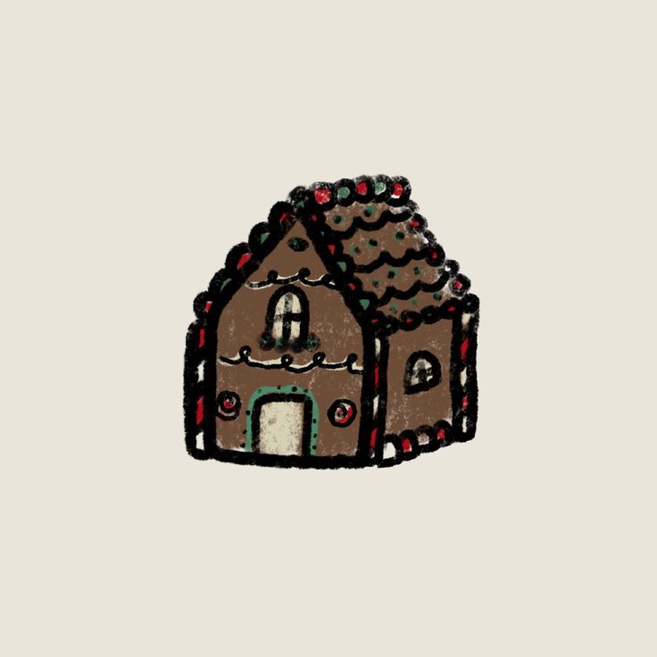 a drawing of a gingerbread house on a white background