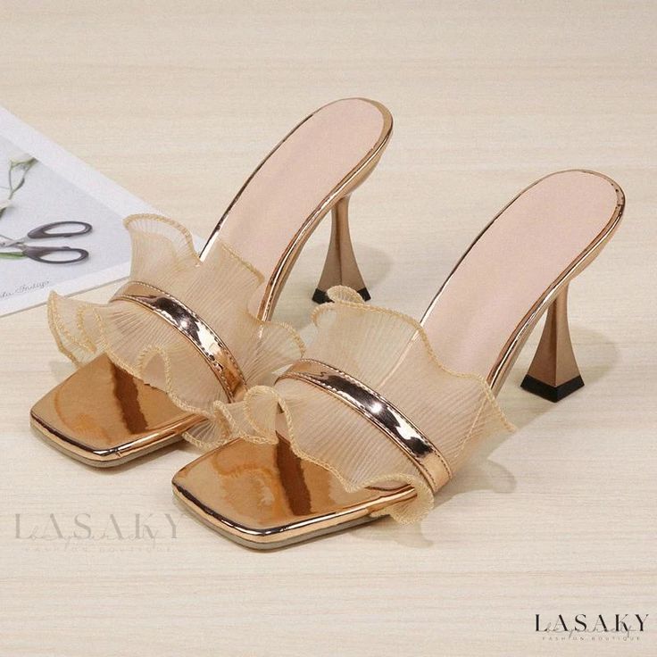 Lasaky - Sensual Sandals Featuring Lacy Netting and Stiletto Heels Open Heel Shoes, Woman Heels, Elegant Sandals, High Heel Slippers, Trendy Sandals, Chic Sandals, Designer High Heels, Womens Stilettos, Chic Shoes