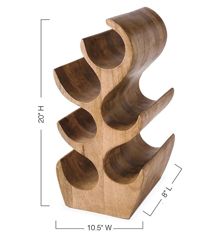 a wooden wine rack is shown with measurements for the top and bottom pieces on it