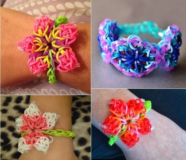 four different types of bracelets with flowers on them