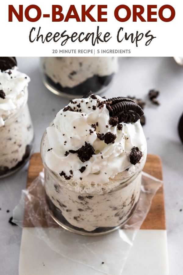 no - bake oreo cheesecake cups with cookies on top