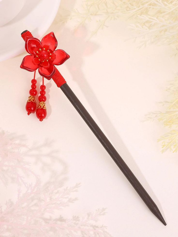 EMERY ROSE Flower Decor Hair Pin | SHEIN USA Wood Hair Pin, Vintage Indian Jewelry, Chinese Accessories, Headpiece Diy, Chinese Hair Accessories, Beautiful Braided Hair, Flower Gift Ideas, Japanese Hairstyle, Anime Accessories