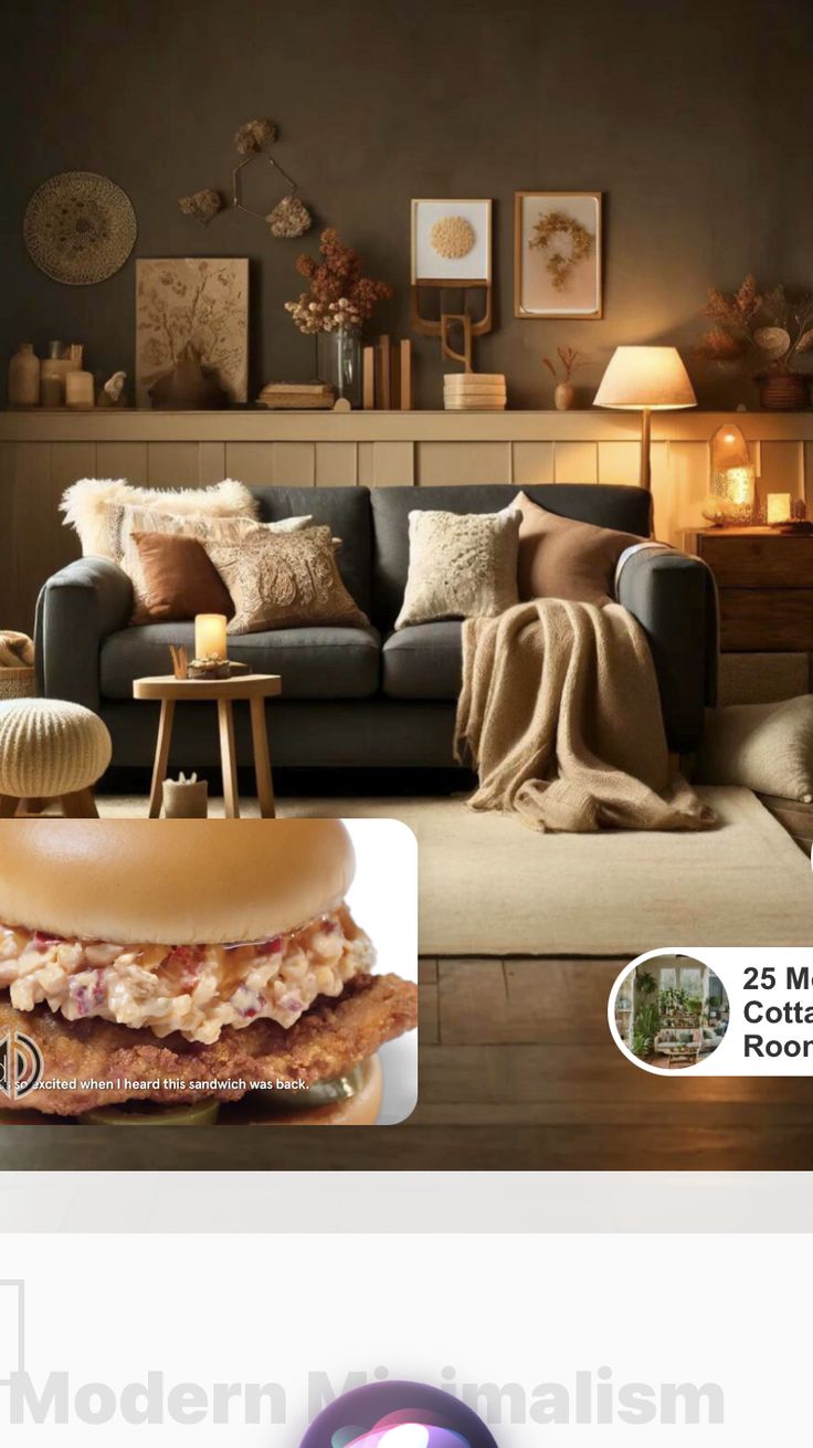 a living room filled with furniture and pillows on top of a wooden floor next to a couch