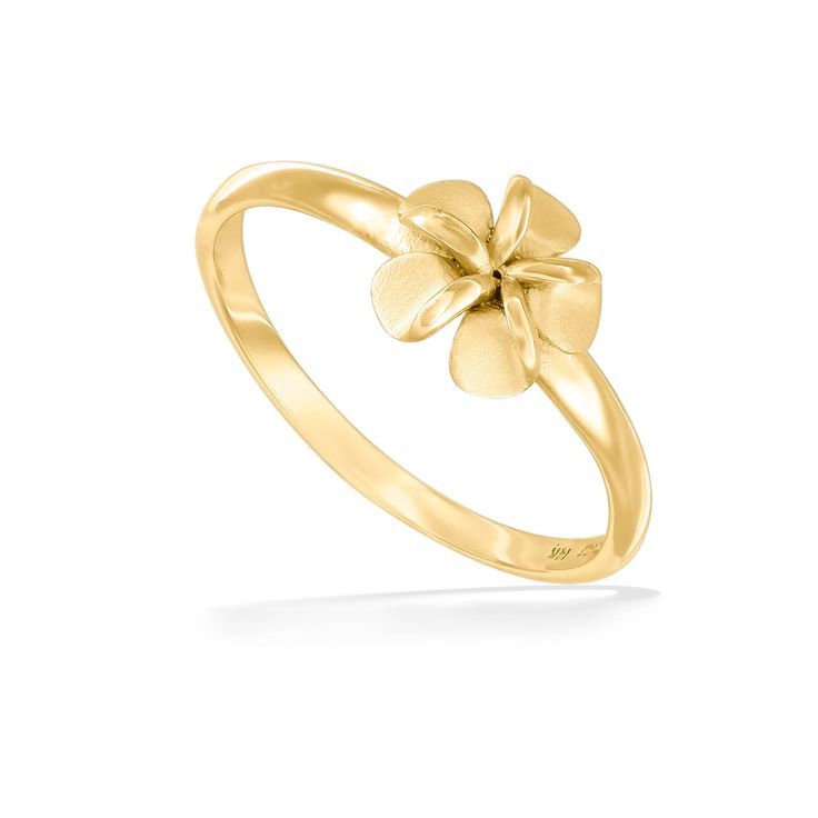 40673 - 14K Yellow Gold - Plumeria Ring Classic 14k Stamped Yellow Gold Flower Ring, 14k Yellow Gold Flower Ring, Classic Yellow Gold Flower Promise Ring, Plumeria Ring, Palm Tree Jewelry, Hawaiian Heirloom Jewelry, Tahitian Pearls Jewelry, Sea Turtle Jewelry, Pineapple Jewelry