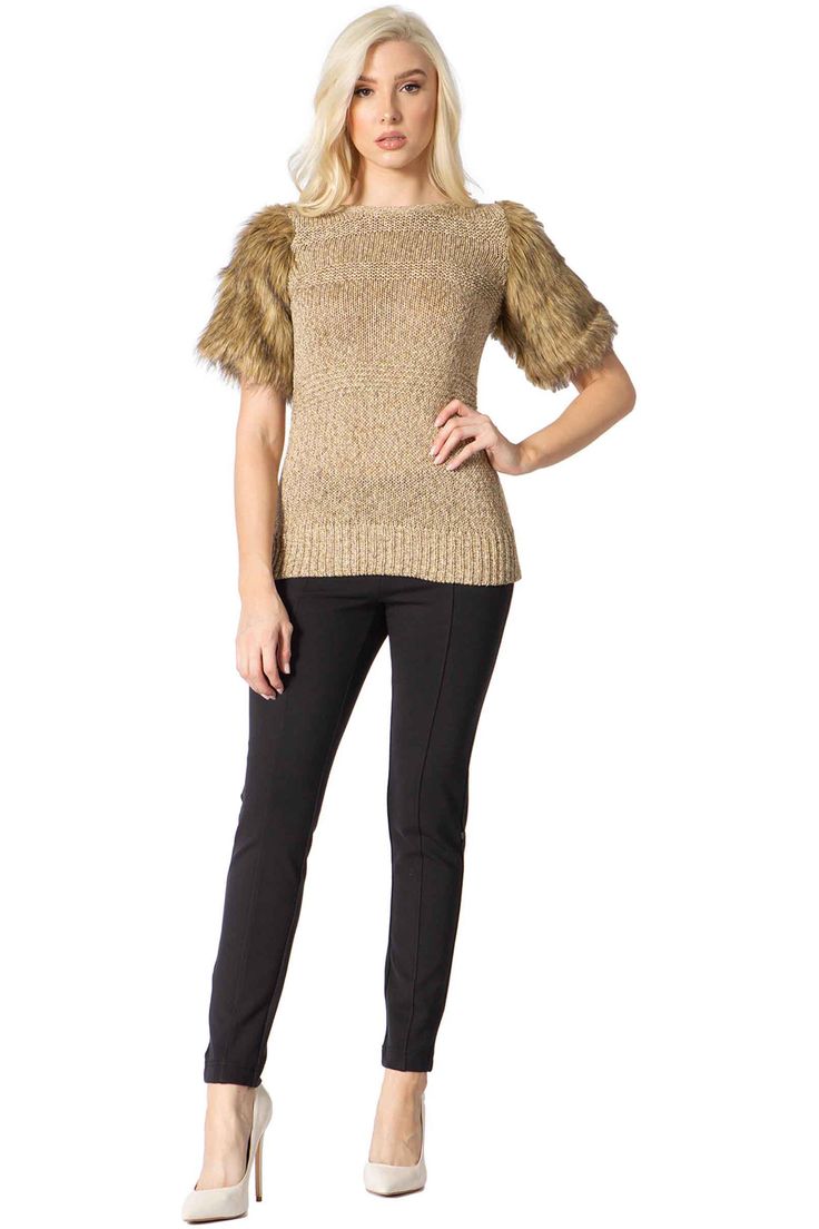 Details Marled lurex yarns knitted in varying textures, blended with faux fur trim Short fitted sleeves made in fur, fully lined Snug fitted body Variegated rib detail throughout body Rib finish hemline Approx. 25" length (size S) Fiber Content 50% Acrylic 24% Polyester 21% Lurex Fur: 68% Modacrylic 32% Acetate Care Dry clean only Additional Info Model's stats for sizing: Height: 5'10 1/2" Bust: 32" Waist: 25" Hips: 35" Model is wearing size S. VT32279 Lurex Sweater, Boucle Yarn, Open Front Sweater, Fitted Sleeves, Knitted Coat, Warm Autumn, Fabric Belt, Wrap Sweater, Sweater Coats