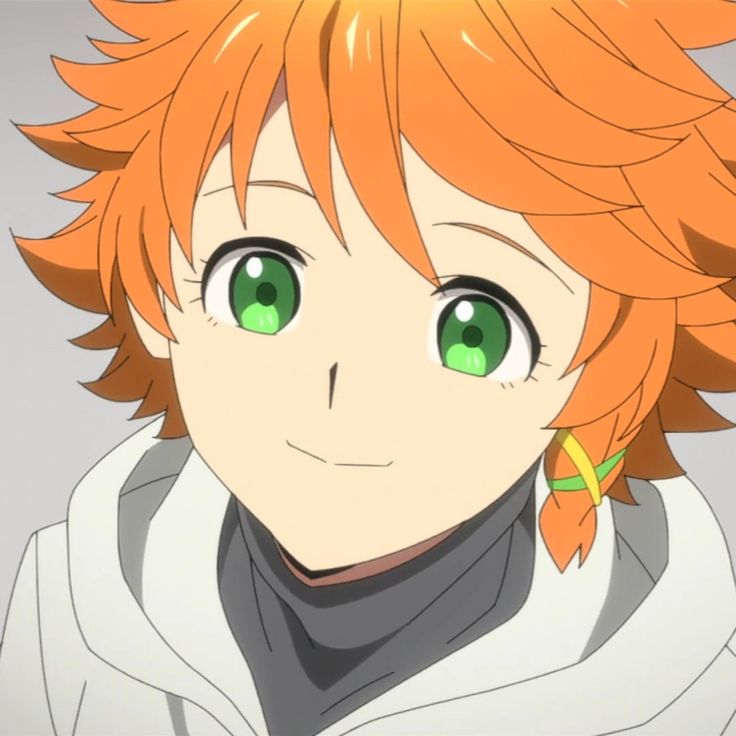 an anime character with orange hair and green eyes looking at the camera while wearing a white coat