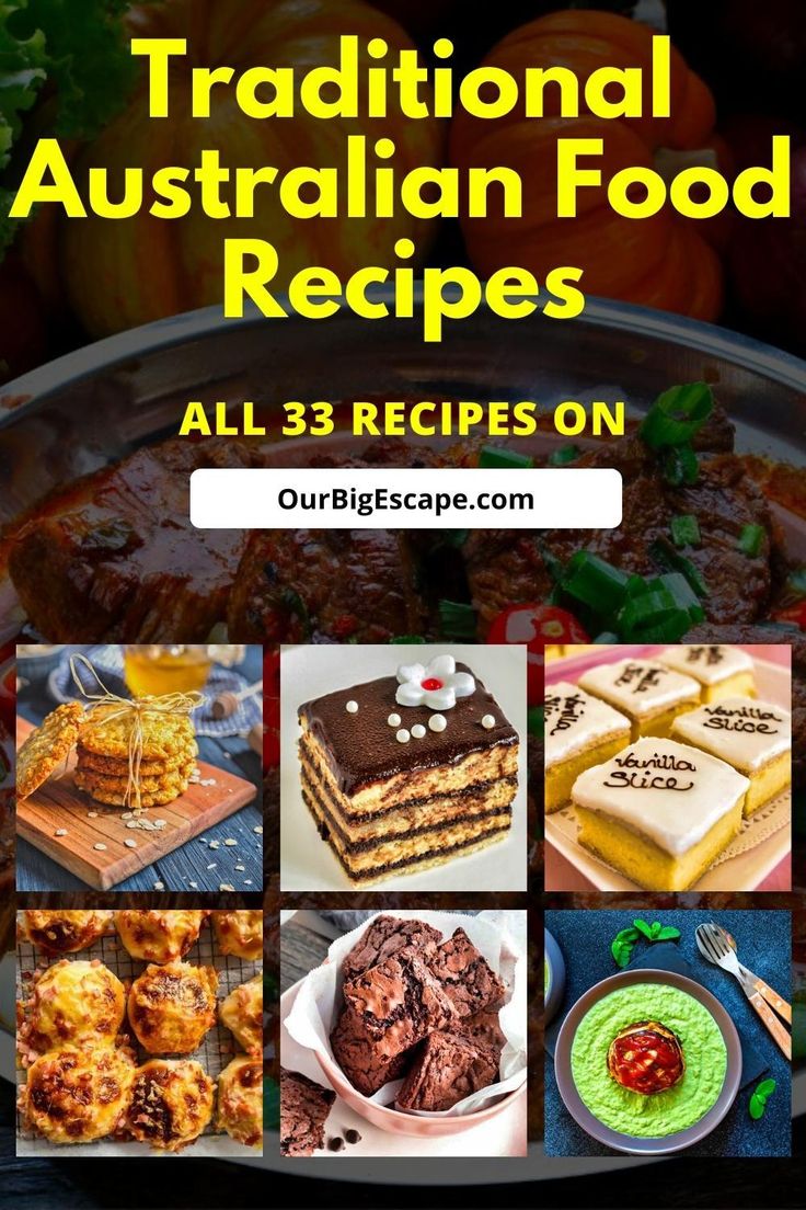 an advertisement for traditional australian food recipes, with pictures of different desserts and pastries