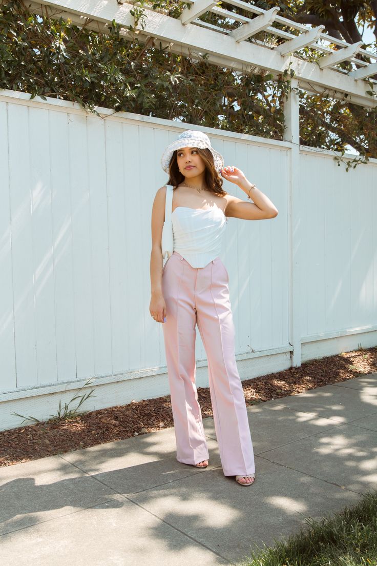 WildRina.com | #wildrina #bloggerstyle #bohemianstyle #bohostyle #bohochic #womensstyle #romantic #bloggerstyle #bloggeroutfit #outfitinspo #aesthetic #musthave #girly #womensclothing #ootd #essentials #closetstaple #trouser #pette #pink Tailored Wide-leg Dress Pants For Spring, Tailored High-waisted Dress Pants For Spring, Spring High Waist Pantsuit For Night Out, Chic Tailored Wide Leg Pants For Spring, Chic Fitted Wide-leg Pantsuit, Fitted Wide Leg Dress Pants For Summer, Chic Cotton Pantsuit For Spring, Summer High-waisted Fitted Dress Pants, Fitted High-waisted Summer Dress Pants