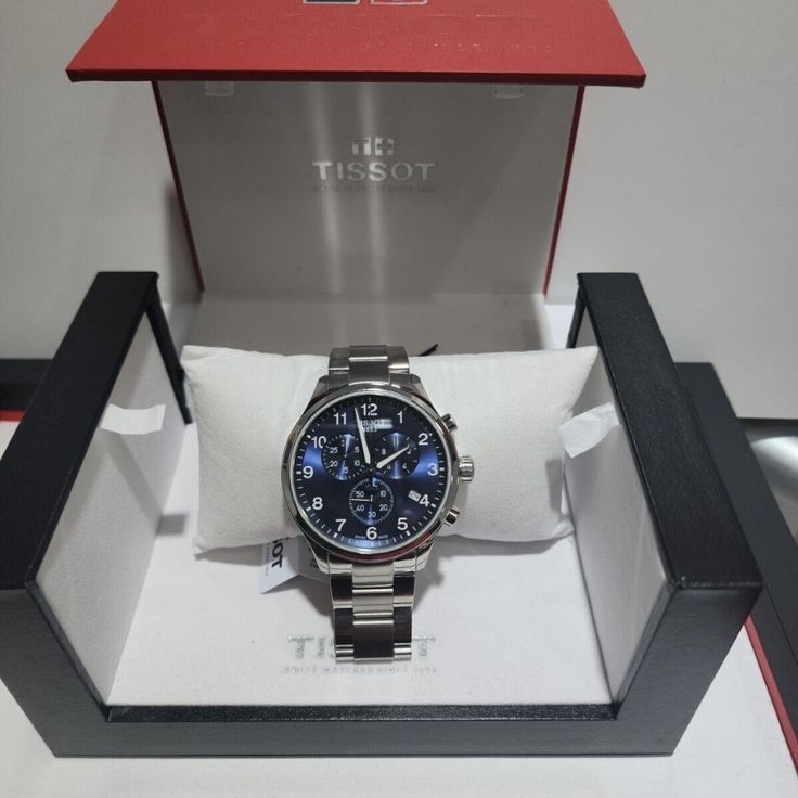 Sale! Tissot Chronograph Blue Dial Watch Thanks For Viewing Our Listing! We Always Ship Your Order Securely In A Box With Padding 100% Authentic Brand New With Tags Case Diameter: 45mm Case Thickness: 11.02mm Sub-Dials: 1/10th Of A Second, 60 Second And 30 Minute Functions: Date, Hour, Minute, Second And Chronograph Water Resistant: 100 Meters - 330 Feet Elegant Blue Chronograph Watch With Metal Dial, Elegant Blue Analog Watch, Formal Blue Chronograph Watch With Metal Dial, Modern Blue Chronograph Watch, Formal Blue Watch With Metal Dial, Timeless Blue Chronograph Watch, Timeless Blue Chronograph Watch For Formal Occasions, Blue Timeless Chronograph Watch, Timeless Blue Analog Chronograph Watch