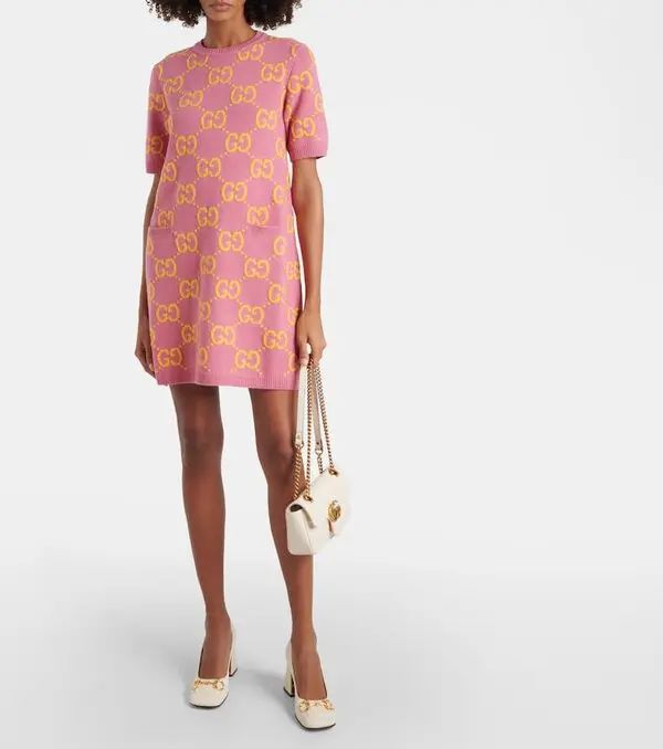 Gucci Gg Wool Minidress - Pink | Editorialist Color Name, Color Names, Patch Pocket, Color Design, Abc, In Italy, Cuff, Gucci, Mini Dress