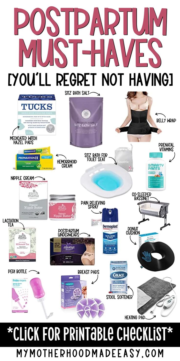 an advertisement for postpartum must haves