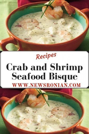 two bowls filled with seafood and shrimp soup