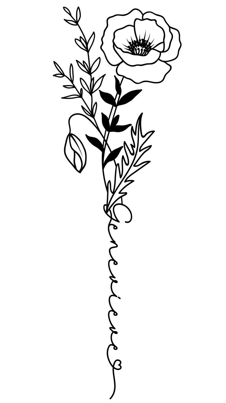 a black and white drawing of flowers on a stick with the word love written in it