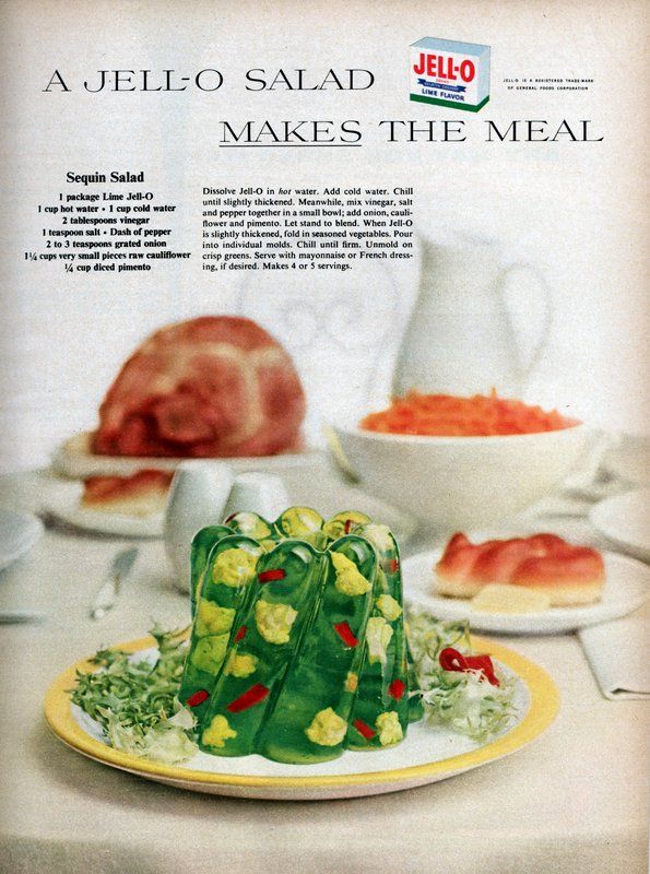 an ad for jello salad makes the meal