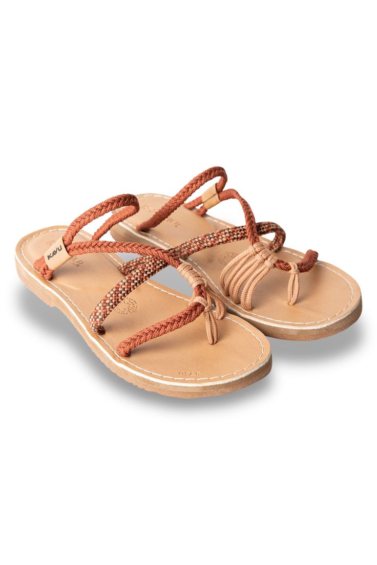 NEW! Slide into style! The KAVU Horizon is the ultimate sandal silhouette; easy to slip on and go, yet comfortable and secure for all your KAVU day adventures. Our rope cording is positioned anatomically for function and fit while it also keeps the foot feeling fun free unlimited. Padded heal for extra cushion and all day wear. Effortless rope style that stays with you without tying you down! • (Rope) 100% Polyester • (Insole) 40% PU and 60% Polyester • (Mid Sole) 100% EVA• (Outsole) 100% Recycl Comfortable Slip-on T-strap Sandals For Beach, Adjustable Cushioned Slingback Slip-on Sandals, Adjustable Barefoot Sandals With Removable Insole For The Beach, Casual Natural Slingback Sandals For Beach, Casual Adjustable Slingback Sandals With Woven Sole, Natural Color Slingback Sandals With Woven Sole For Beach, Natural Slingback Sandals With Woven Sole For Beach, Adjustable Slingback Sandals For Beach, Casual T-strap Sandals With Rubber Sole For Beach