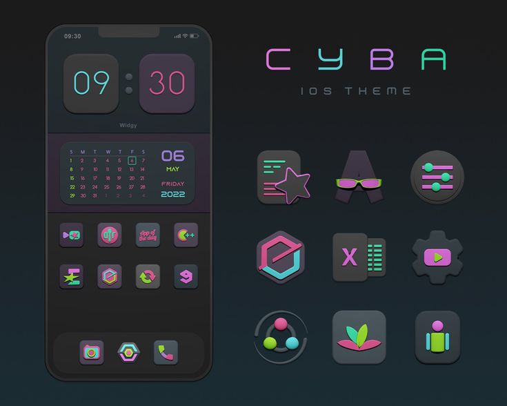 a set of colorful icons on a dark background