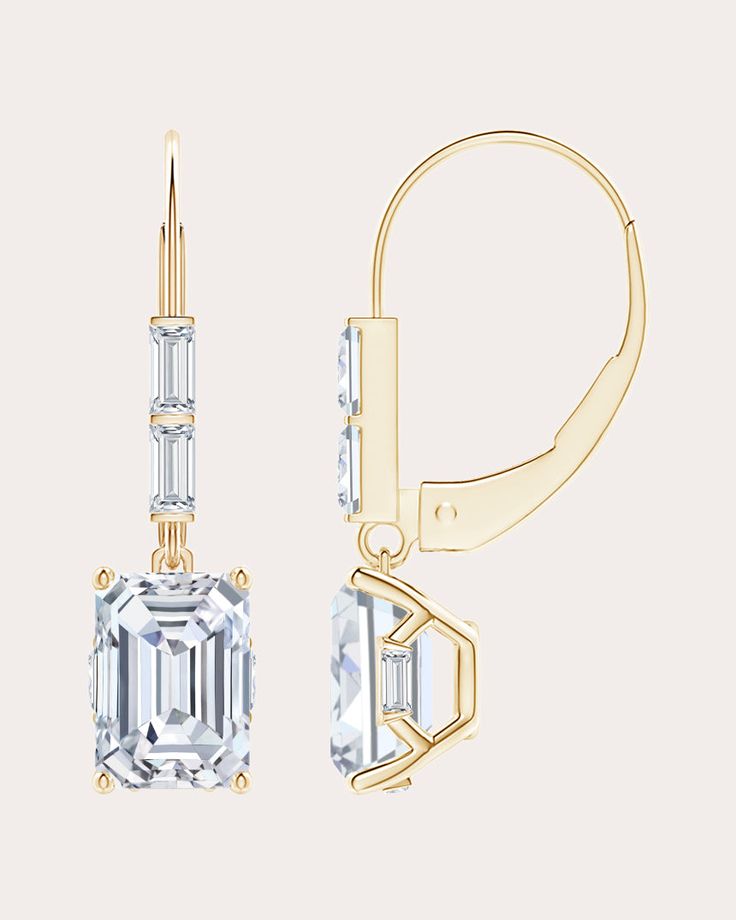 Based in solid 14-karat gold, these lever-back earrings make a shimmering impression with lab-grown, emerald-cut diamond drops. Smaller baguette-cut stones decorate the posts for a complementary effect. From Natori’s Orient Express Collection, designed with innovative technology to create sustainably lab-grown diamonds that are physically, chemically and optically identical to natural versions.Lever-back closure14k gold and lab-grown diamondDiamond carat: 2.4 ctwDiamond cut: emeraldPolish with s Luxury Emerald Cut Jewelry With Sparkling Stones, Luxury Jewelry With Emerald Cut Diamond Accents, Luxury Rectangular Diamond Earrings With Prong Setting, Luxury Emerald Cut Earrings For Women, Luxury Emerald Cut Jewelry For Evening, Luxury Emerald-cut Diamond White Earrings, Luxury Emerald Cut Diamond Earrings, Luxury Emerald Cut Earrings For Wedding, Luxury Modern Emerald Cut Diamond Earrings