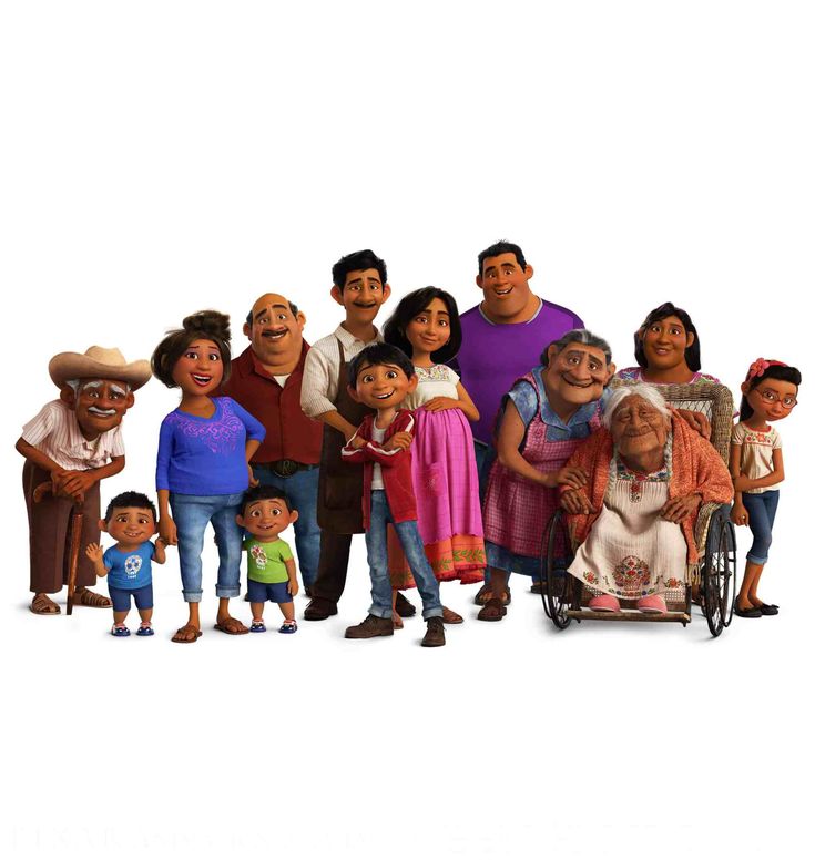 a group of people standing next to each other in front of a white background with the words family on it