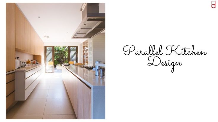 an image of a kitchen with wood cabinets and tile flooring that has the words parallel kitchen design on it