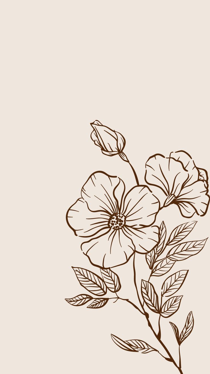 a black and white drawing of flowers on a beige background