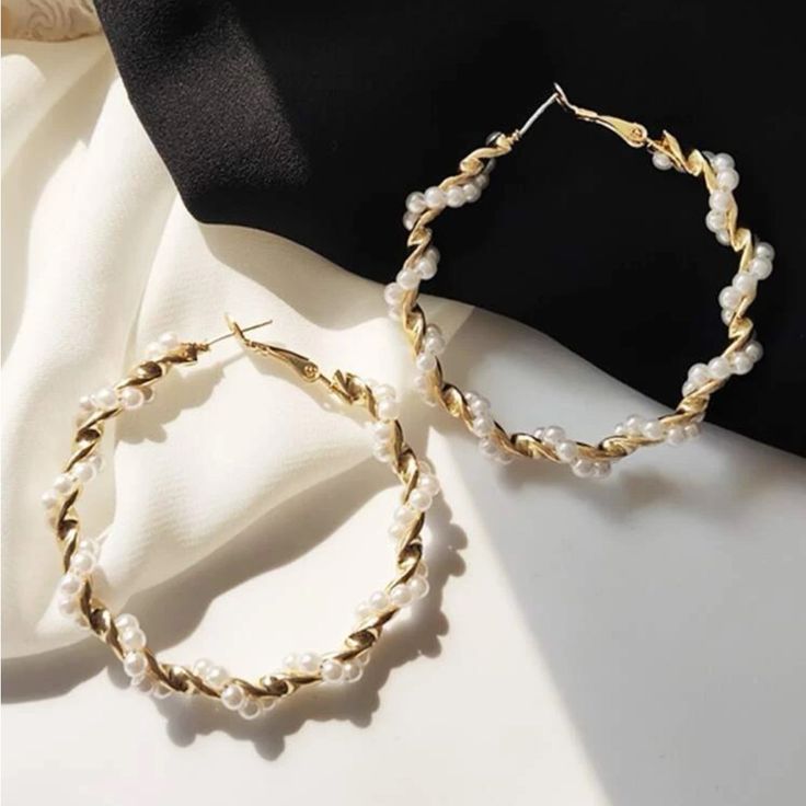 New Anthropologie Beaded Twist Hoop Earrings Height: 1.6�” Width: 1.6” Elegant Metal Hoop Beaded Earrings, Elegant Metal Beaded Hoop Earrings, White Metal Hoop Earrings For Summer, Summer White Metal Hoop Earrings, Pearl Beaded Hoop Earrings For Parties, Beaded Pearl Hoop Earrings For Party, Trendy White Hoop Earrings With Pearl Drop, White Hoop Earrings For Spring Party, Elegant Beaded Metal Hoop Earrings