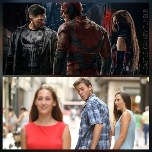 three different pictures of people in the same place, one has a deadpool on it