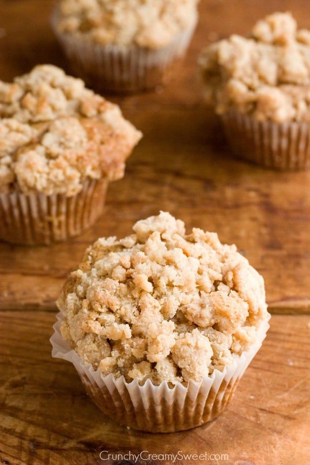 some muffins are sitting on a wooden table