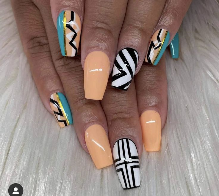 Blue Nails With Orange Design, Embellished Nail Art, Nails African Design, African Nail Art Design, African Nail Art, Coolest Nails, Summer Nails Art Designs, Summer Nails Art, Summer Nails Ideas