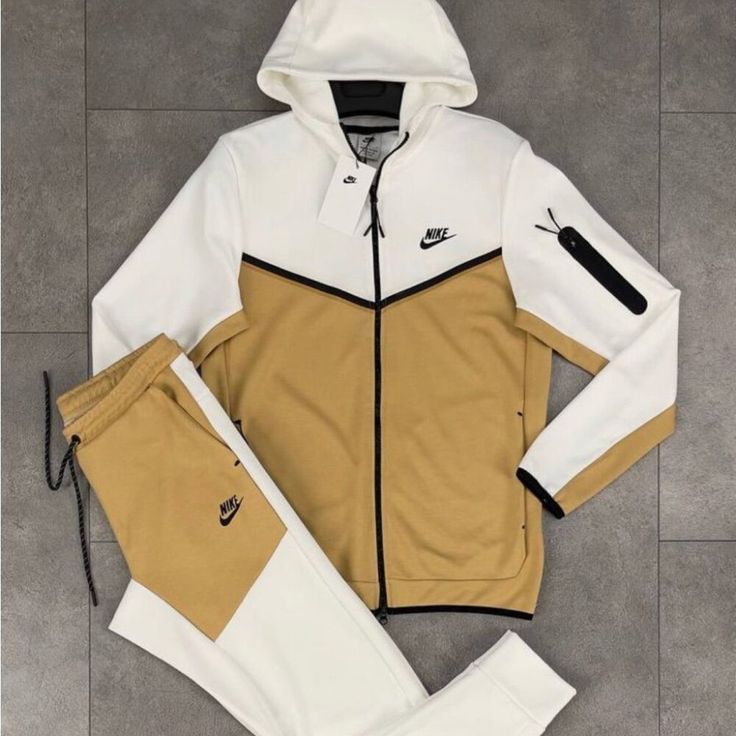 Nike Other | Nike Tracksuit | Color: Tan/White | Size: Os Nike Teck, Tech Nike, Nike Blazer Outfit, Jogging Nike, Nike Clothes Mens, Baby Nike, Cute Nike Outfits, Nike Tracksuit, Joggers Set