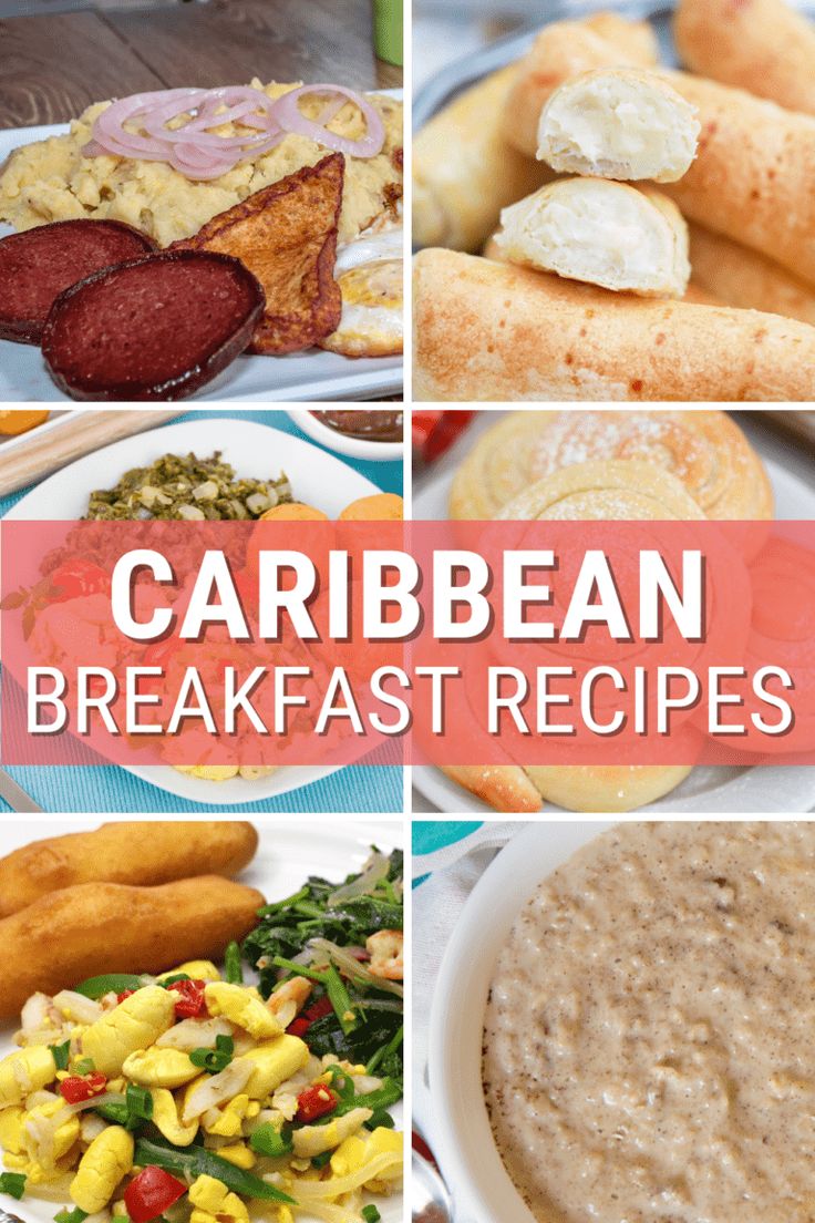 the collage shows different types of food and words that read, carib bean breakfast recipes