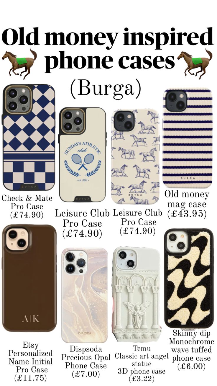 an advertisement for the old money inspired phone cases burga and other luxury cell phones