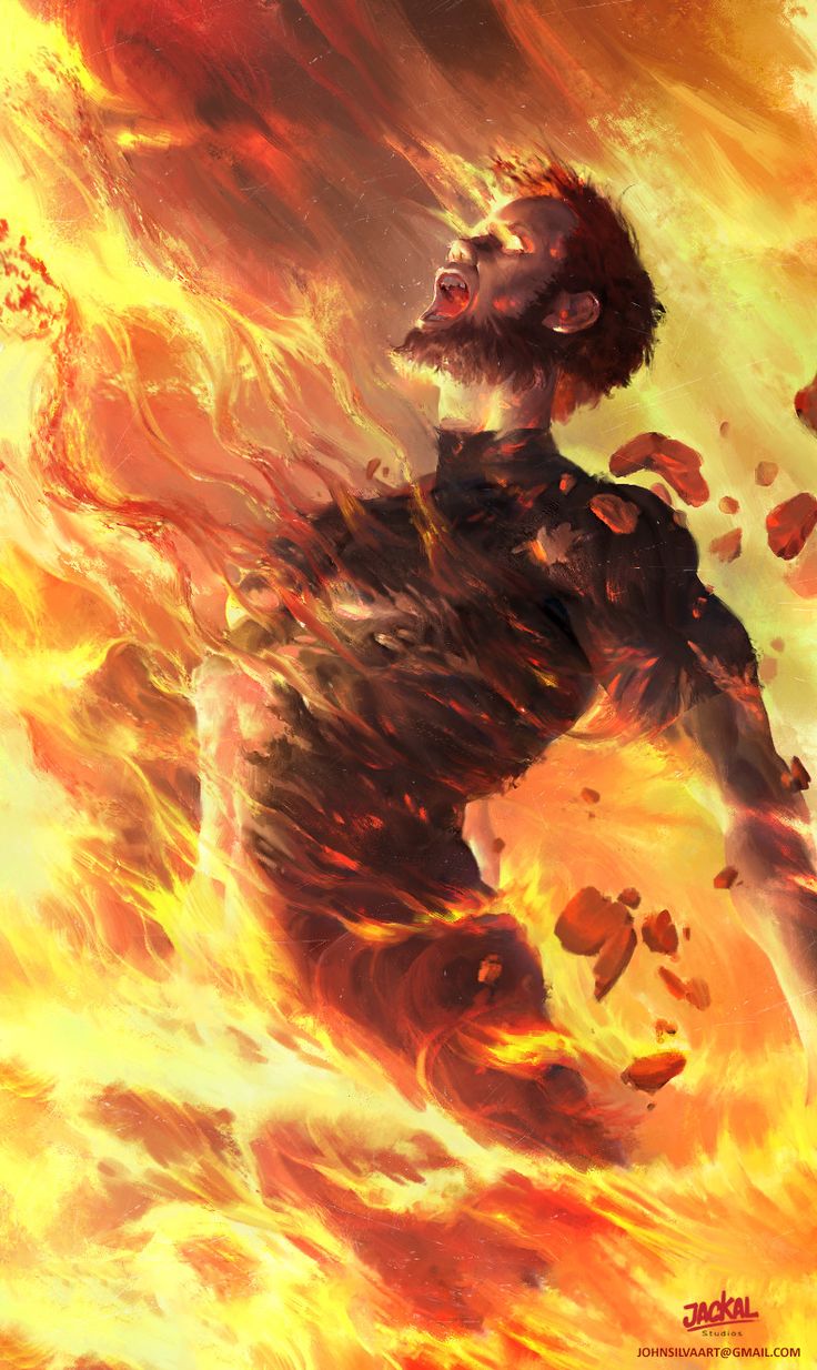 a man is in the midst of flames and fireballing from his chest up