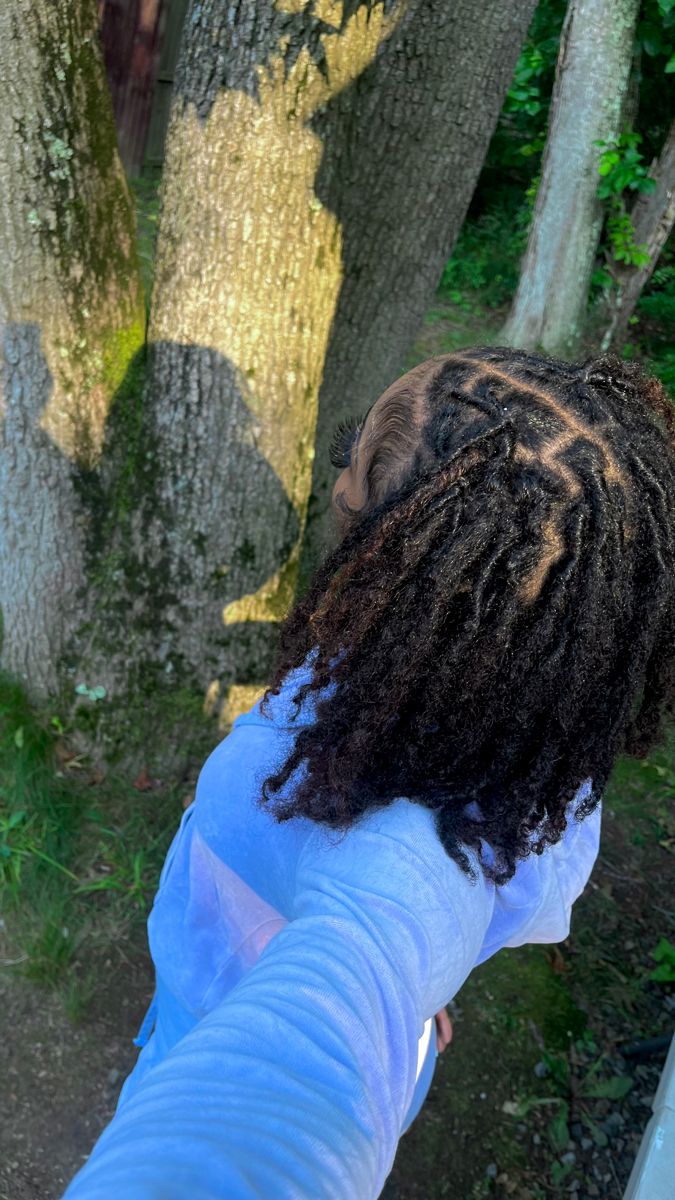 Locs That Look Natural, Fluffy Starter Locs, Natural Butterfly Locs, Locs On Girls Real Hair, Healthy Locs Aesthetic, Locs On Mixed Women, Locs With Twists, Thick Curly Locs, Edges On Locs