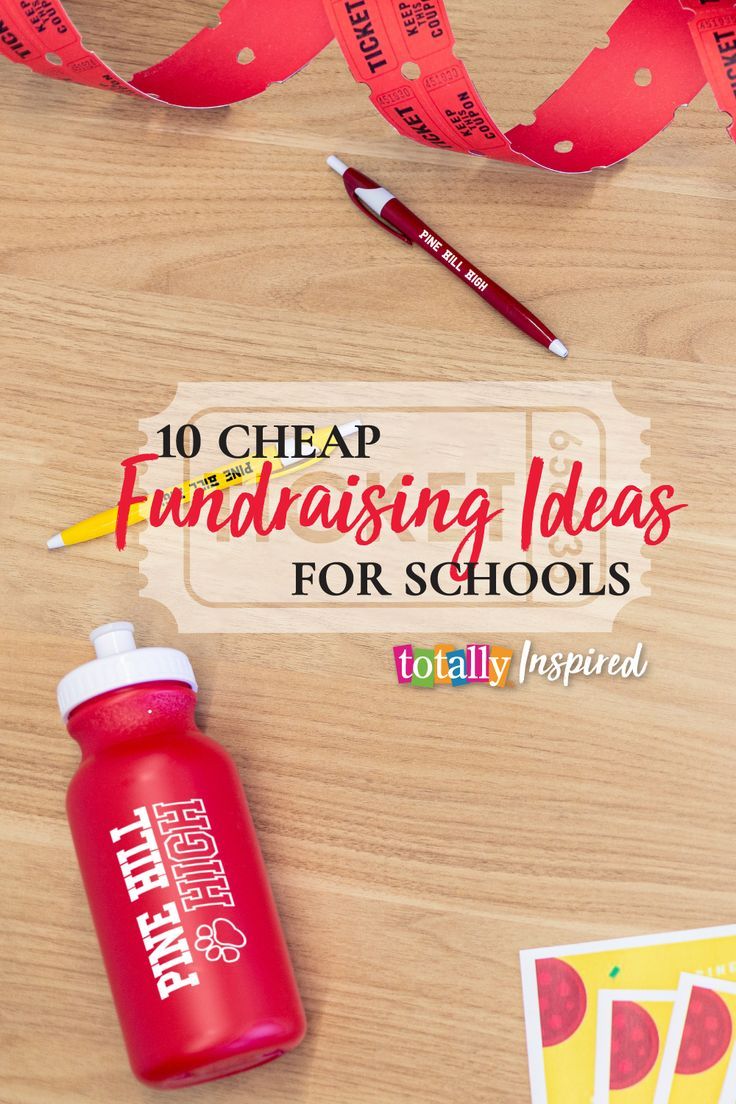 the words 10 cheap fundraisering ideas for schools are shown on top of a wooden table