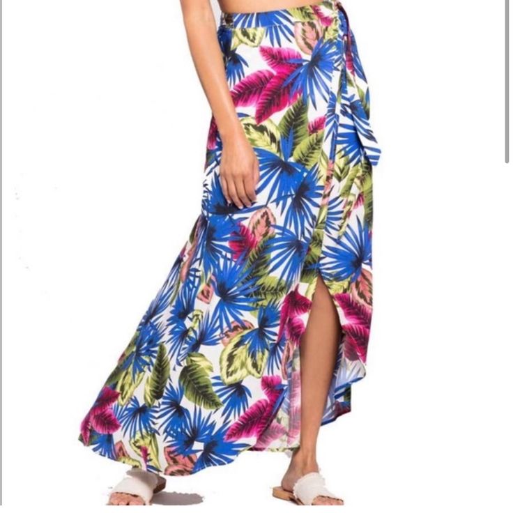 L*Space Whitney Wrap Skirt Cover Up Size Small New! No Tags!! Beach Skirted Bottoms With Floral Print, Floral Print Skirted Bottoms For Beach, Floral Print Summer Maxi Skirt For Beach, Beachwear Floral Print Skirt For Day Out, Blue Floral Print Maxi Skirt For The Beach, Beachwear Skirt With Floral Print For Day Out, Vacation Tropical Print Blue Bottoms, Beach Maxi Skirt With Floral Print, Beach Season Floral Print Maxi Skirt