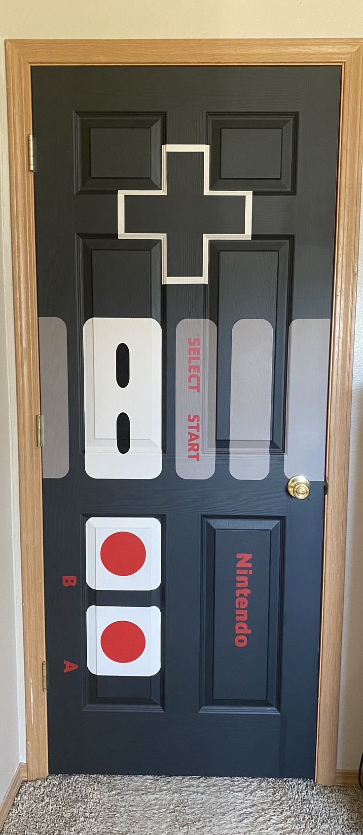 a door decorated to look like a railroad crossing