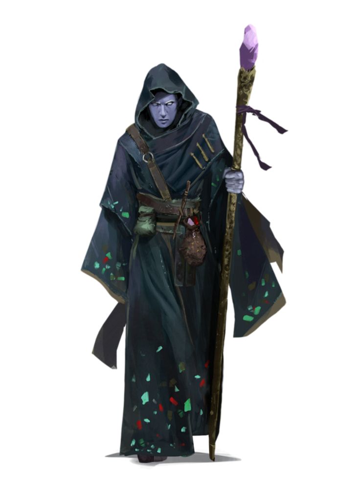 a man in a costume holding a stick and wearing a hooded outfit with green leaves on it