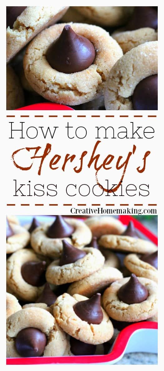 cookies with chocolate in the middle and text overlay that reads how to make perkshey's kiss cookies